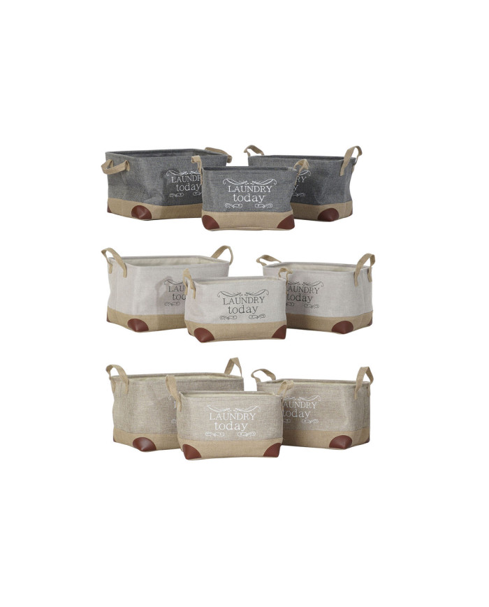 Multi-purpose basket DKD Home Decor Beige Grey Light brown 40 x 30 x 24 cm Wood 3 Pieces (3 Units)
