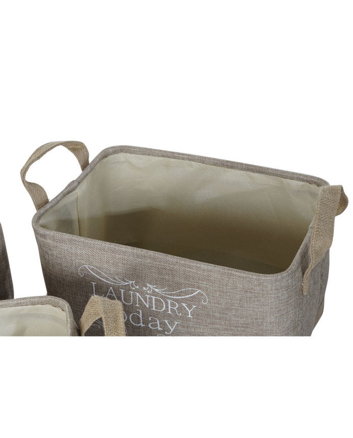 Multi-purpose basket DKD Home Decor Beige Grey Light brown 40 x 30 x 24 cm Wood 3 Pieces (3 Units)