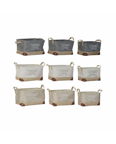 Multi-purpose basket DKD Home Decor Beige Grey Light brown 40 x 30 x 24 cm Wood 3 Pieces (3 Units)