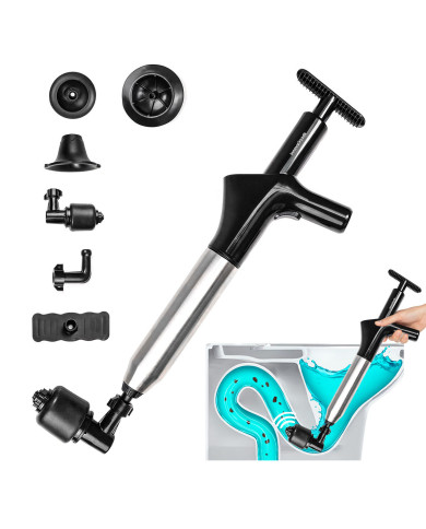 High-Pressure Compressed Air Plunger with Accessories and 5-in-1 Pressure Gauge Jetpro InnovaGoods