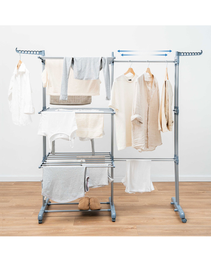Foldable Vertical Extendable Clothes Drying Rack with Wheels Dolver XL InnovaGoods 30 Bars