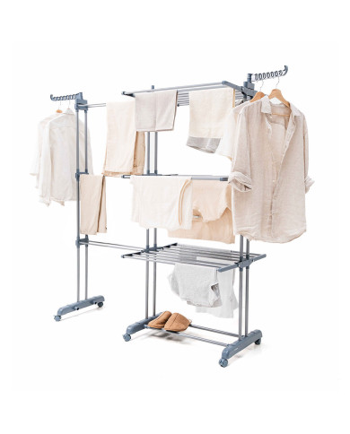 Foldable Vertical Extendable Clothes Drying Rack with Wheels Dolver XL InnovaGoods 30 Bars