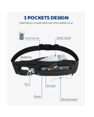 Waterfly Running Waist Bag 3.0 Black Unisex Lycra 1L with Reflectors & Headphone Output