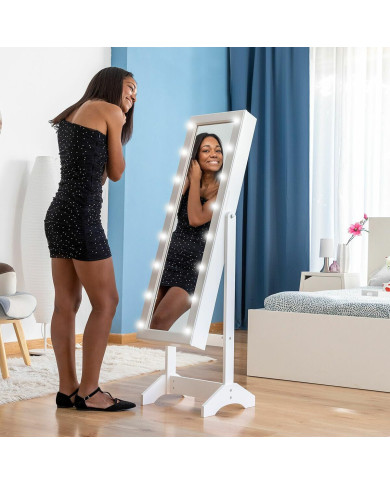 Standing Jewellery Mirror with LED Lights InnovaGoods White Wood Plastic (Refurbished A)