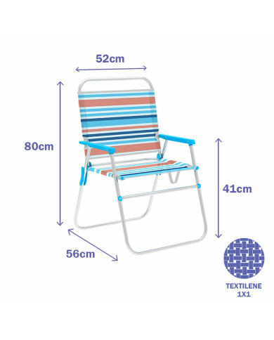 Marbueno Folding Chair Aluminum Orange and Blue Stripes Beach Pool 52X56X80 cm 10462