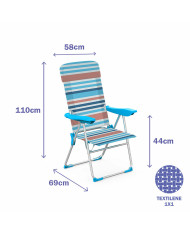 Marbueno Folding Chair 5 Positions Aluminum with Cushion Orange Blue Stripes 69X58X110 cm