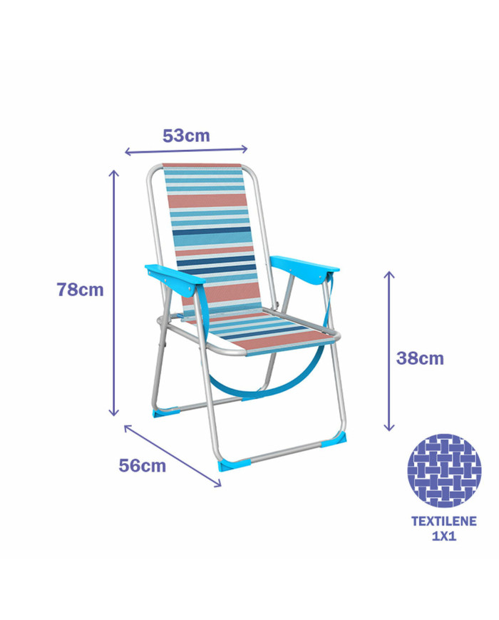 Marbueno Folding Chair Aluminum Orange and Blue Stripes Beach Pool 53X56X78 cm 103461