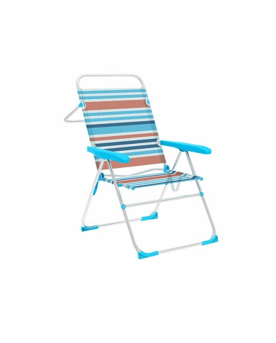 Marbueno Folding Chair 5 Positions Aluminum Orange Blue Stripes Beach Pool 59X61X97 cm