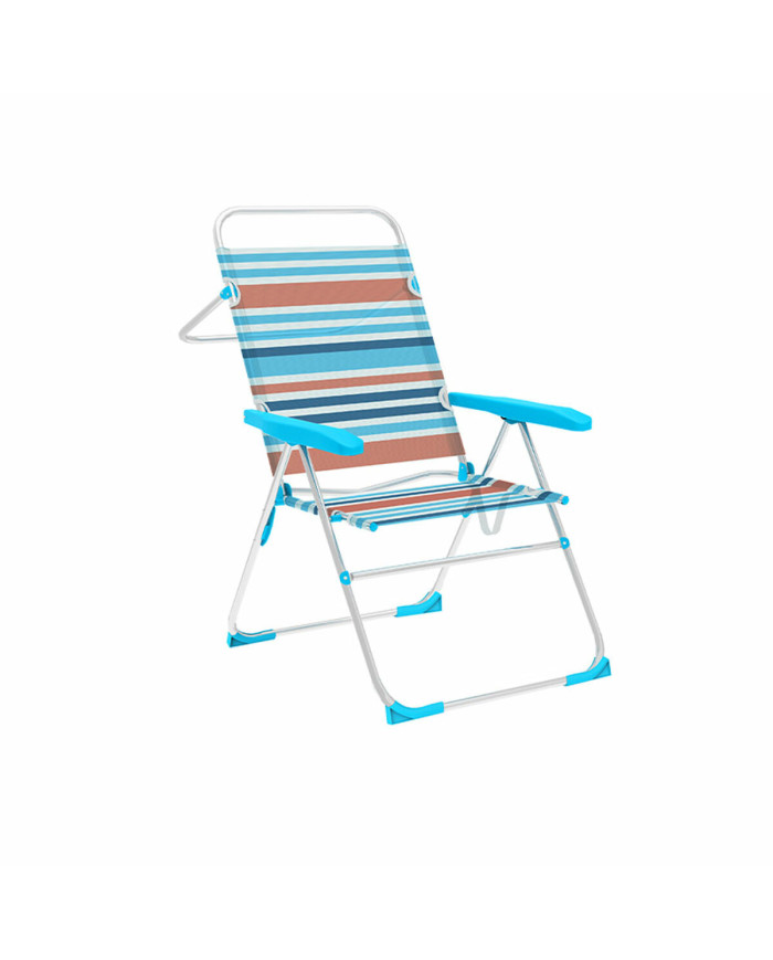 Marbueno Folding Chair 5 Positions Aluminum Orange Blue Stripes Beach Pool 59X61X97 cm
