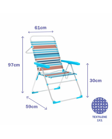 Marbueno Folding Chair 5 Positions Aluminum Orange Blue Stripes Beach Pool 59X61X97 cm