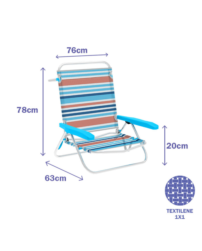 Marbueno Folding Chair 5 Positions Aluminum Orange Blue Stripes Beach Pool 63X76X78 cm