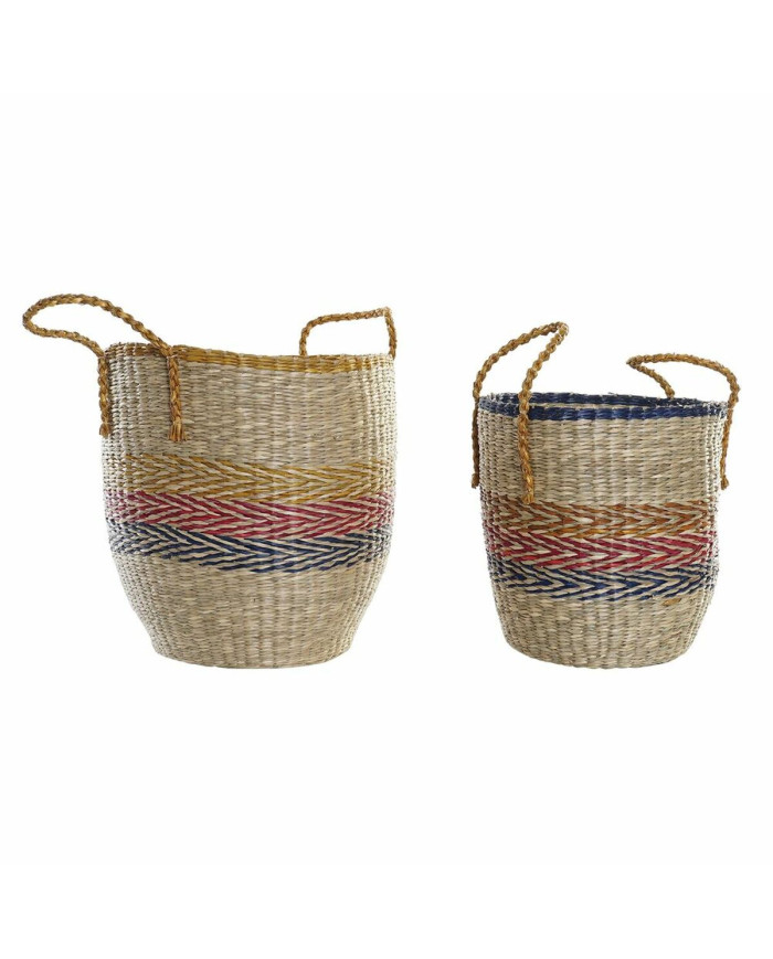 Basket set DKD Home Decor Orange Green Seagrass (35 x 22 x 46 cm) (2 pcs)