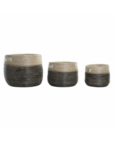 Basket set DKD Home Decor Grey Natural Seagrass (3 Pieces)