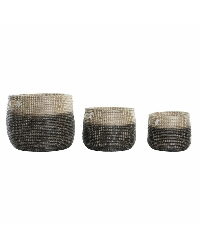 Basket set DKD Home Decor Grey Natural Seagrass (3 Pieces)
