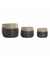 Basket set DKD Home Decor Grey Natural Seagrass (3 Pieces)
