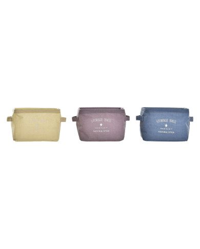 Basket DKD Home Decor Yellow Blue Maroon Canvas Modern 20 x 16 x 15 cm (3 Units)