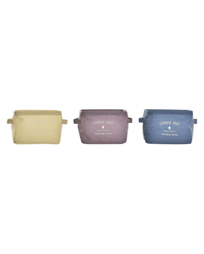 Basket DKD Home Decor Yellow Blue Maroon Canvas Modern 20 x 16 x 15 cm (3 Units)