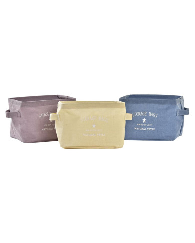 Basket DKD Home Decor Yellow Blue Maroon Canvas Modern 20 x 16 x 15 cm (3 Units)