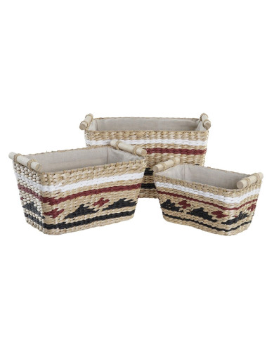 Basket set DKD Home Decor White Black Maroon Natural Natural Fibre 39 x 27 x 24 cm 3 Pieces