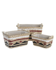 Basket set DKD Home Decor White Black Maroon Natural Natural Fibre 39 x 27 x 24 cm 3 Pieces