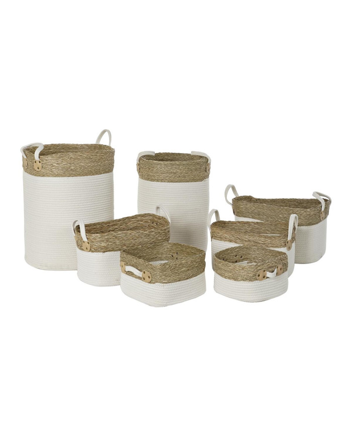 Basket set DKD Home Decor White Brown Natural Fibre 41 x 41 x 52,5 cm