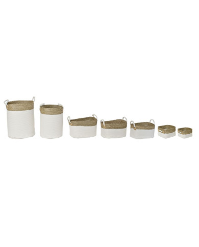 Basket set DKD Home Decor White Brown Natural Fibre 41 x 41 x 52,5 cm
