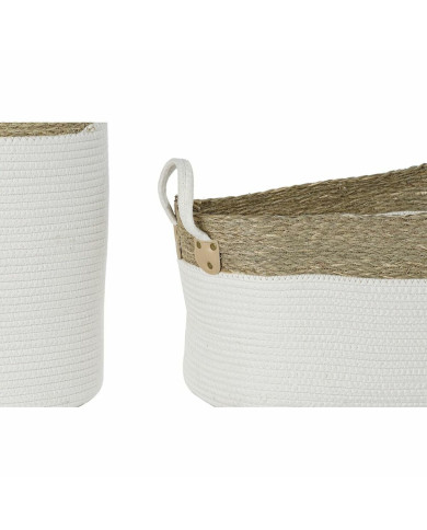 Basket set DKD Home Decor White Brown Natural Fibre 41 x 41 x 52,5 cm