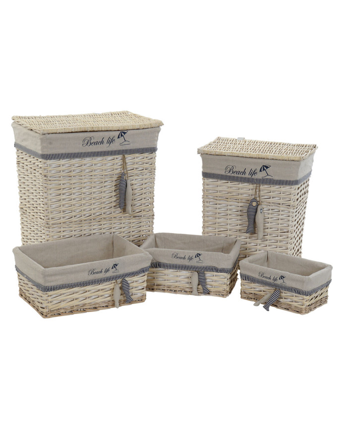 Basket set DKD Home Decor Blue Beige Aluminium Spirals Mediterranean 5 Pieces