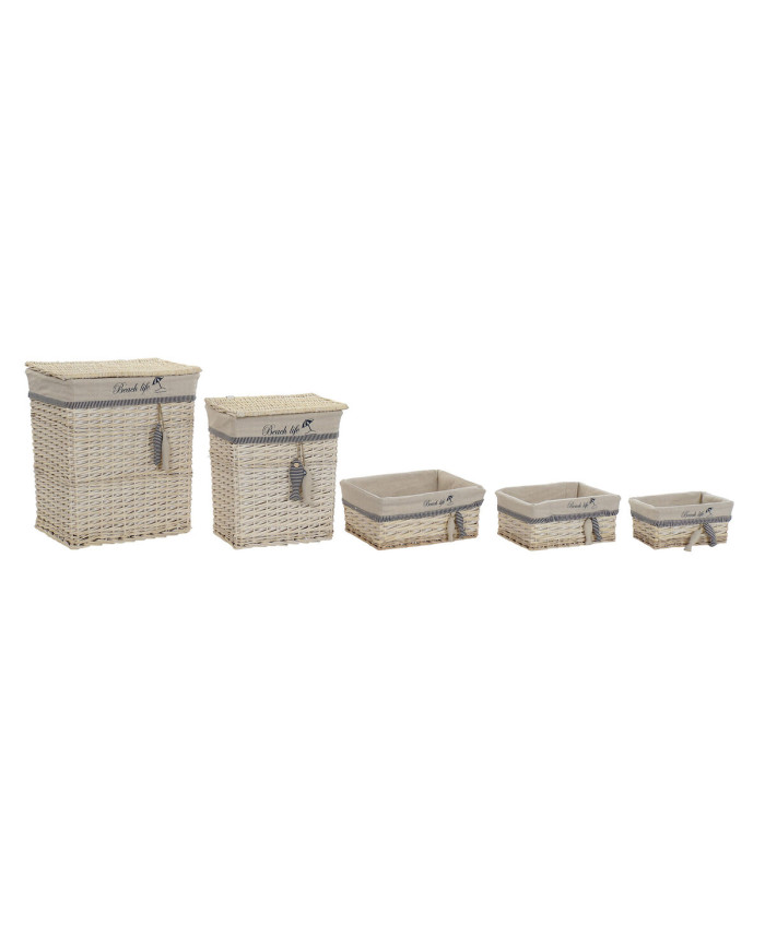 Basket set DKD Home Decor Blue Beige Aluminium Spirals Mediterranean 5 Pieces