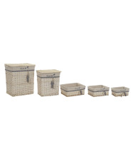 Basket set DKD Home Decor Blue Beige Aluminium Spirals Mediterranean 5 Pieces