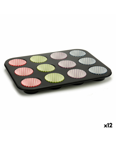 Muffin Tray Kinvara Blue Black Red Green Purple Multicolour 7 x 7 x 3 cm 35 x 3 x 26,5 cm Baking tray (12 Units)