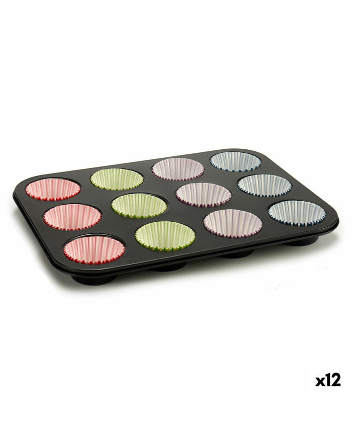 Muffin Tray Kinvara Blue Black Red Green Purple Multicolour 7 x 7 x 3 cm 35 x 3 x 26,5 cm Baking tray (12 Units)