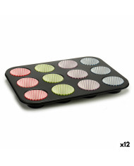 Muffin Tray Kinvara Blue Black Red Green Purple Multicolour 7 x 7 x 3 cm 35 x 3 x 26,5 cm Baking tray (12 Units)