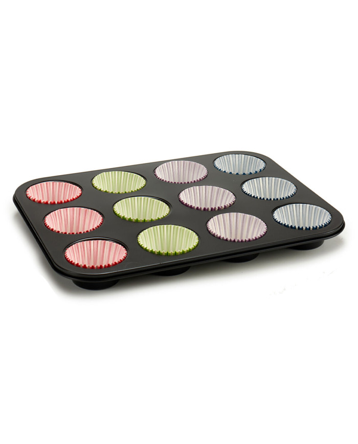 Muffin Tray Kinvara Blue Black Red Green Purple Multicolour 7 x 7 x 3 cm 35 x 3 x 26,5 cm Baking tray (12 Units)