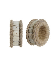 Napkin ring DKD Home Decor Natural Jute Resin Aluminium 6 x 3 x 6 cm 4 Pieces