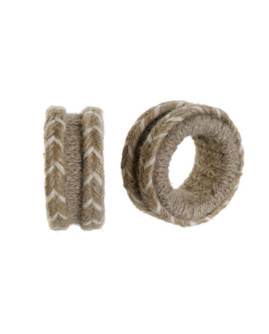Napkin ring DKD Home Decor Natural Jute Mango wood 6 x 3 x 6 cm 4 Pieces