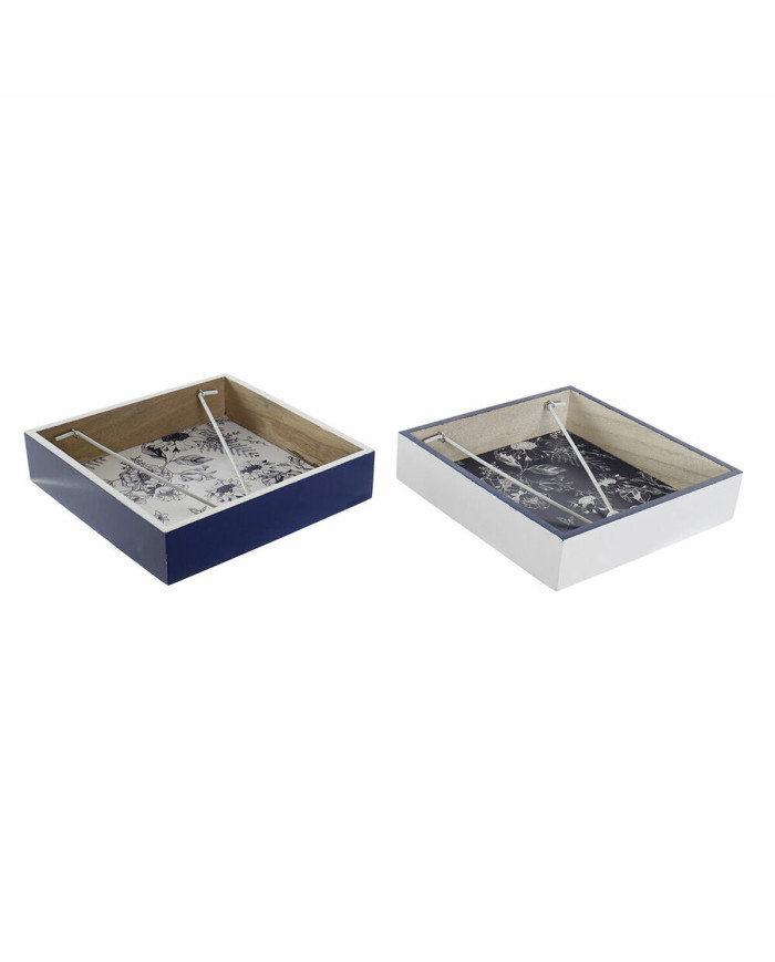 Napkin holder DKD Home Decor Metal White Navy Blue MDF Wood (2 pcs)