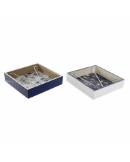 Napkin holder DKD Home Decor Metal White Navy Blue MDF Wood (2 pcs)