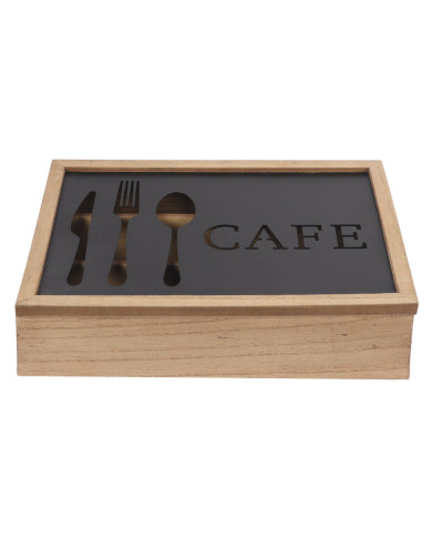 Cutlery Organiser DKD Home Decor Brown Black Metal MDF Wood Vintage 25 x 18 x 6 cm