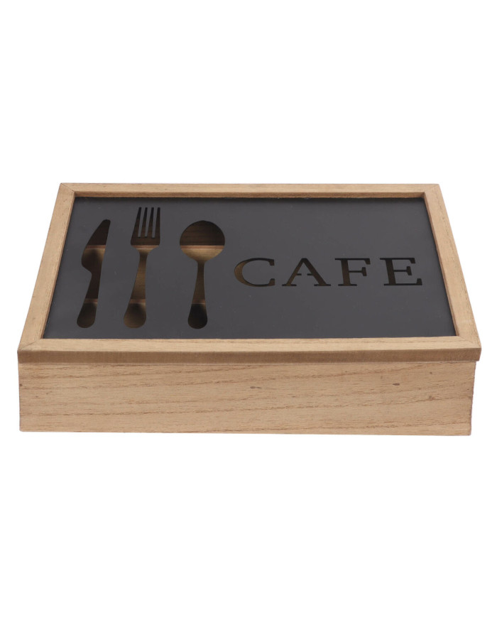 Cutlery Organiser DKD Home Decor Brown Black Metal MDF Wood Vintage 25 x 18 x 6 cm