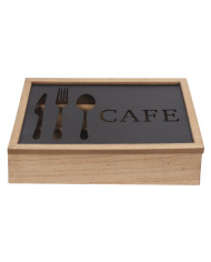 Cutlery Organiser DKD Home Decor Brown Black Metal MDF Wood Vintage 25 x 18 x 6 cm