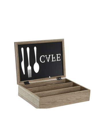 Cutlery Organiser DKD Home Decor Brown Black Metal MDF Wood Vintage 25 x 18 x 6 cm