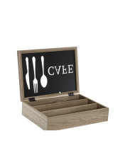 Cutlery Organiser DKD Home Decor Brown Black Metal MDF Wood Vintage 25 x 18 x 6 cm
