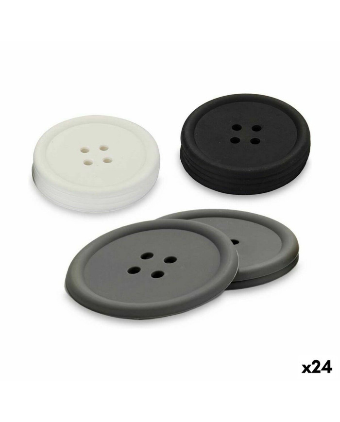 Coasters Kinvara White Black Grey Silicone Plastic Button 9 x 2 x 9 cm 8,8 x 8,8 x 0,05 cm 8 x 0,05 x 8 cm 9 x 1,8 x 9 cm Set (2