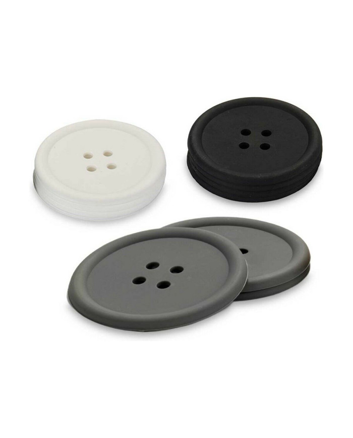 Coasters Kinvara White Black Grey Silicone Plastic Button 9 x 2 x 9 cm 8,8 x 8,8 x 0,05 cm 8 x 0,05 x 8 cm 9 x 1,8 x 9 cm Set (2
