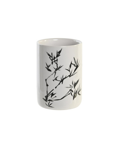 Toothbrush Holder DKD Home Decor White Black Rubber wood Stoneware 7,6 x 7,6 x 11 cm (12 Units)
