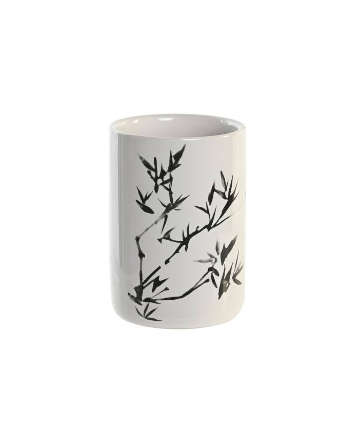 Toothbrush Holder DKD Home Decor White Black Rubber wood Stoneware 7,6 x 7,6 x 11 cm (12 Units)