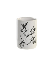 Toothbrush Holder DKD Home Decor White Black Rubber wood Stoneware 7,6 x 7,6 x 11 cm (12 Units)