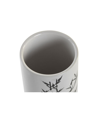 Toothbrush Holder DKD Home Decor White Black Rubber wood Stoneware 7,6 x 7,6 x 11 cm (12 Units)