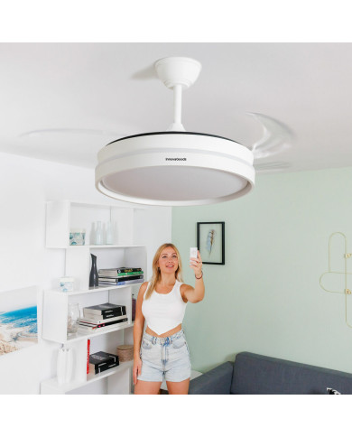 LED Ceiling Fan with 4 Retractable Blades Keteez InnovaGoods White 72 W Ø49-104 cm